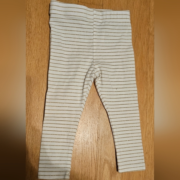 (3 for$20) Sparkly striped leggings, cream and gold, 6-9M, sparkle stripes - Picture 3 of 6